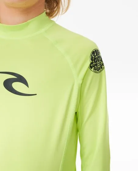 Rip Curl Brand Wave UPF Boys Long Sleeve Rash Vest - Lime