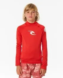 Rip Curl Brand Wave UPF Boys Long Sleeved Rash Vest - Red