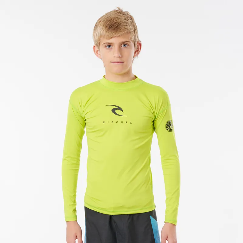 Rip Curl Jnr Corps Long Sleeve UV Rash Vest in Lime