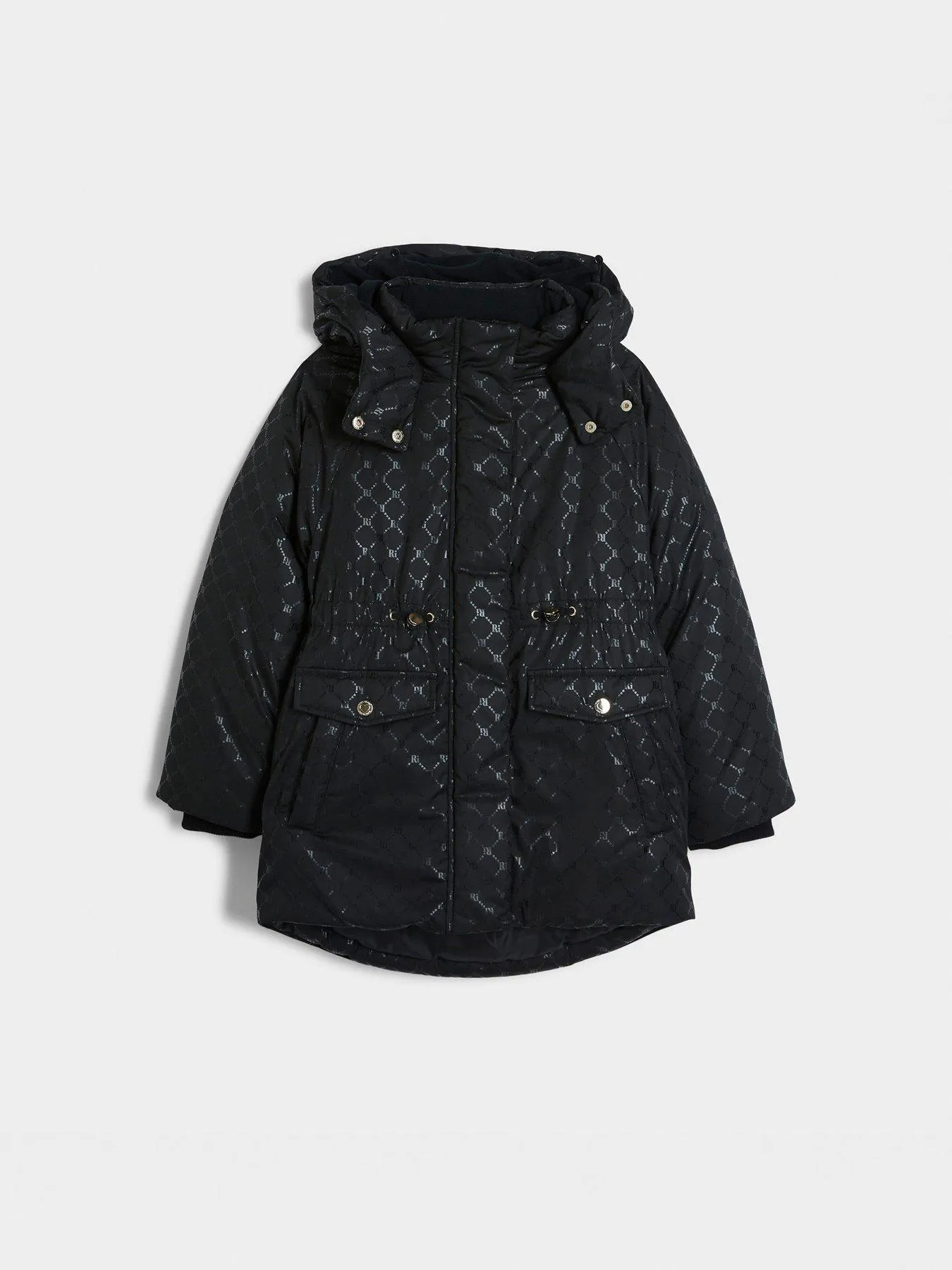 River Island Girls Ri Monogram Padded Hooded Jacket - Black