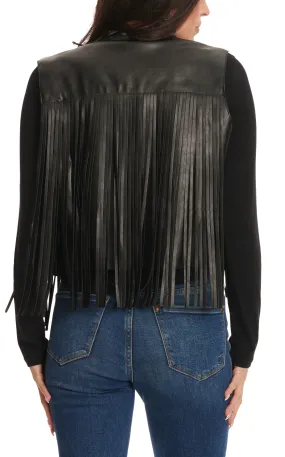 Rockin' C Women's Black Faux Leather Long-Fringed Vest