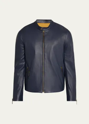 SAVAS Men's Crest Cafe Leather Racer Jacket