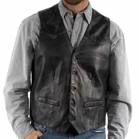 Scully Men's Classic Leather Vest in Navy