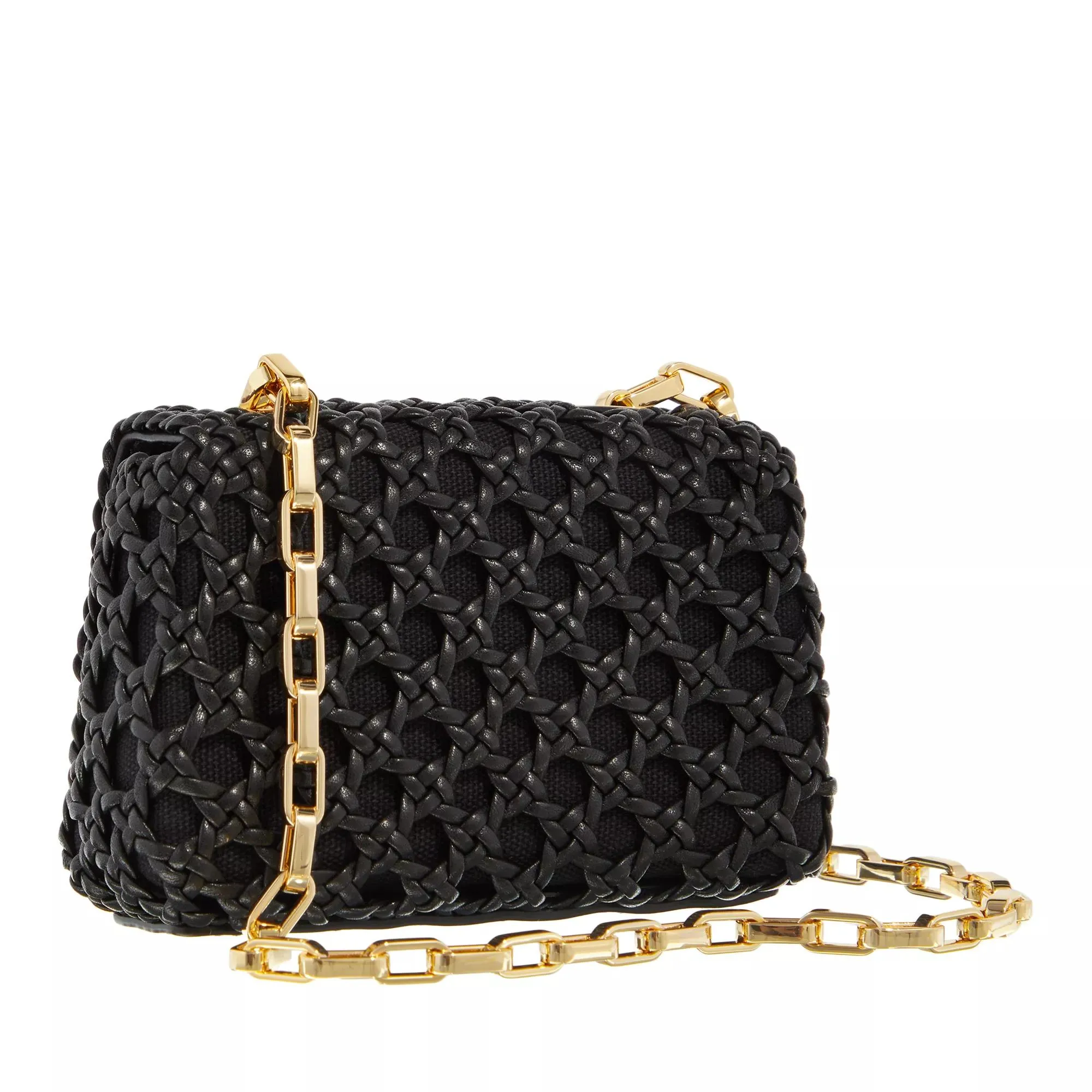 Self Portrait  Woven Leather Micro Bag Black