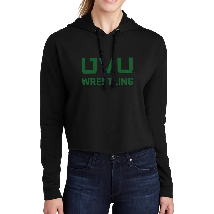 Sport-Tek Ladies PosiCharge Tri-Blend Wicking Fleece Crop Hooded Pullover - UVU Wrestling