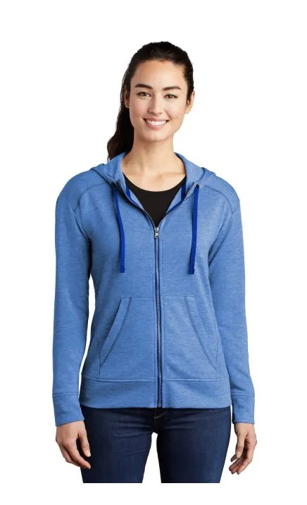 Sport-Tek LST293 Ladies PosiCharge Tri-Blend Wicking Fleece Full-Zip Hooded Jacket