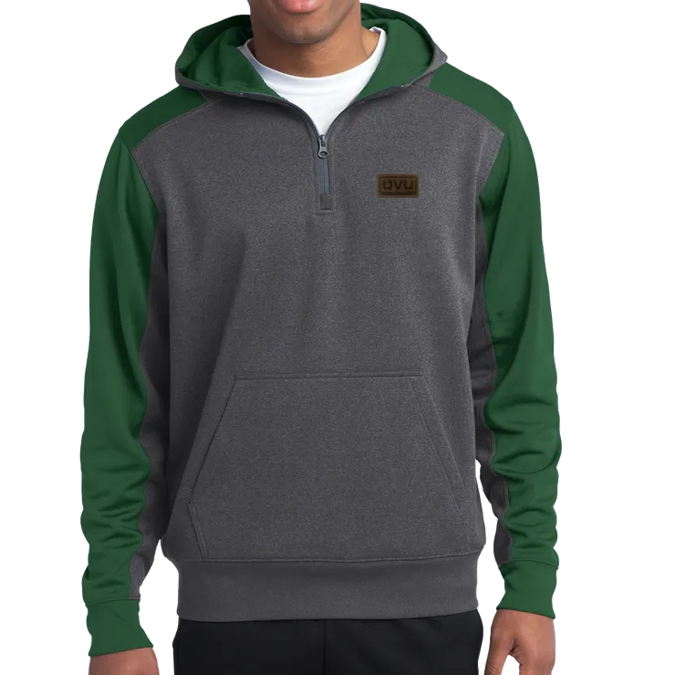 Sport-Tek Tech Fleece Colorblock 1/4-Zip Hooded Sweatshirt - Pleather Mono Patch