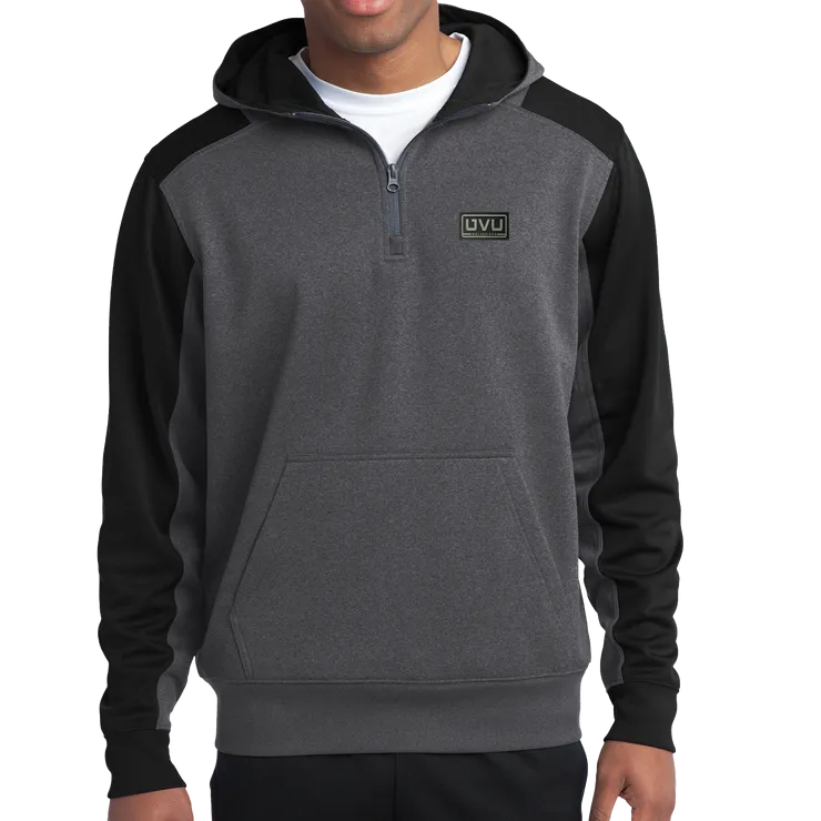 Sport-Tek Tech Fleece Colorblock 1/4-Zip Hooded Sweatshirt - Pleather Mono Patch