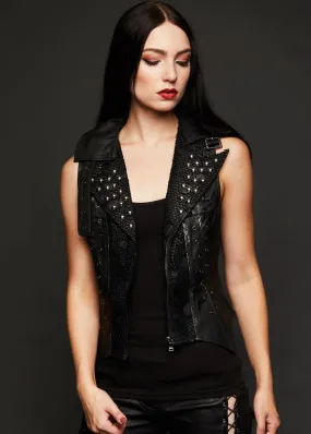 Studded Punk Black Faux Leather Vest