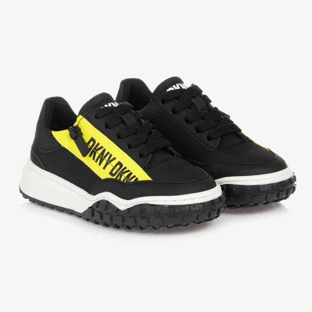 Teen Boys Black & Yellow Logo Trainers