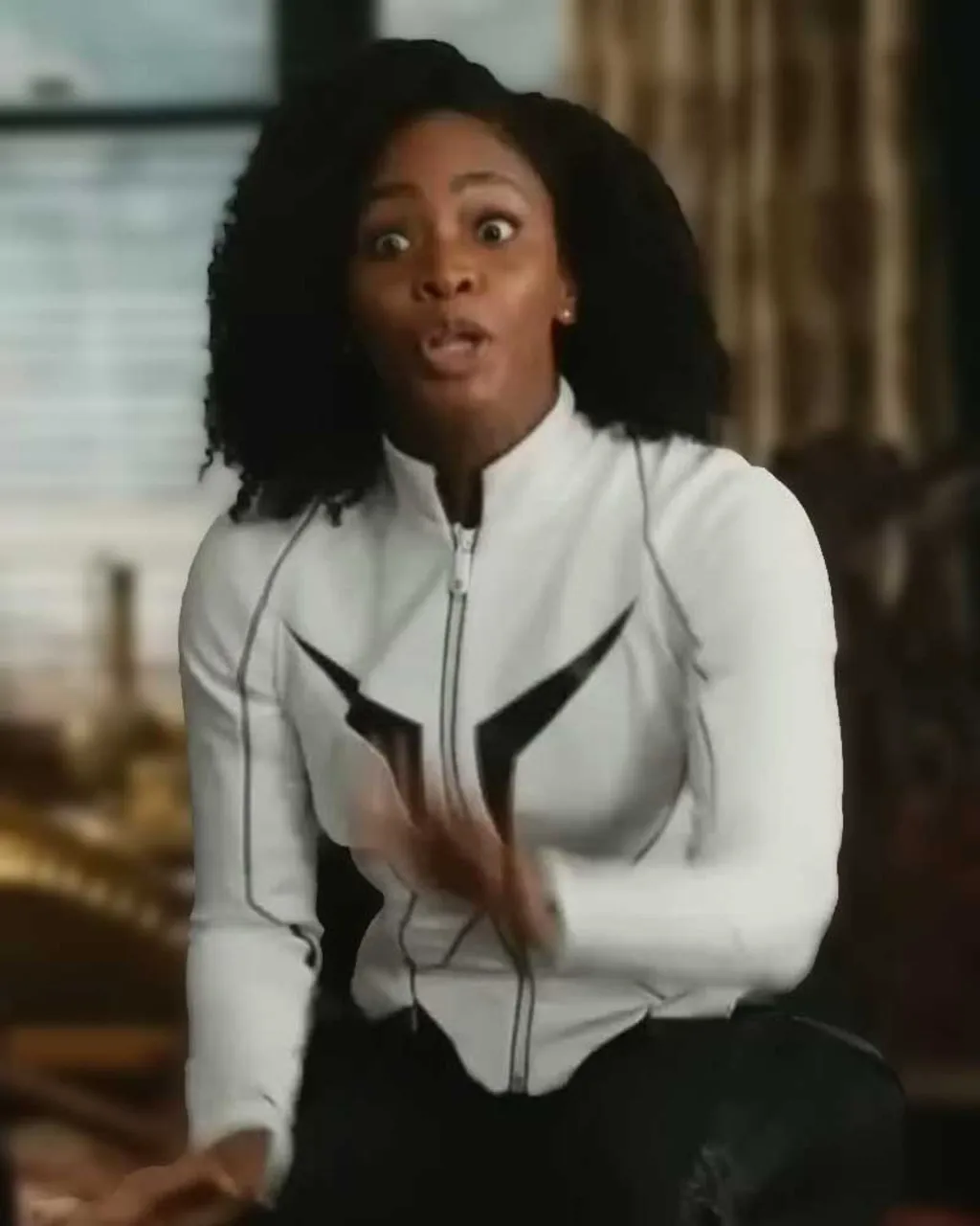 The Marvels 2023 Teyonah Parris White Leather Jacket