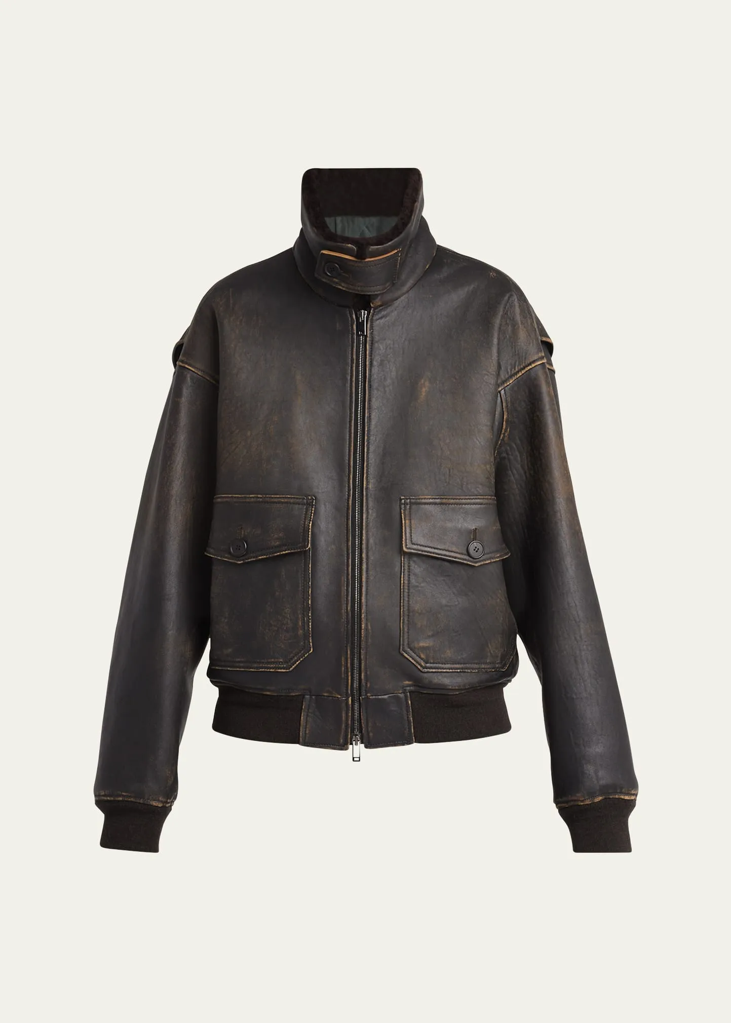 THE ROW Adonis Lambskin Leather and Shearling Aviator Jacket