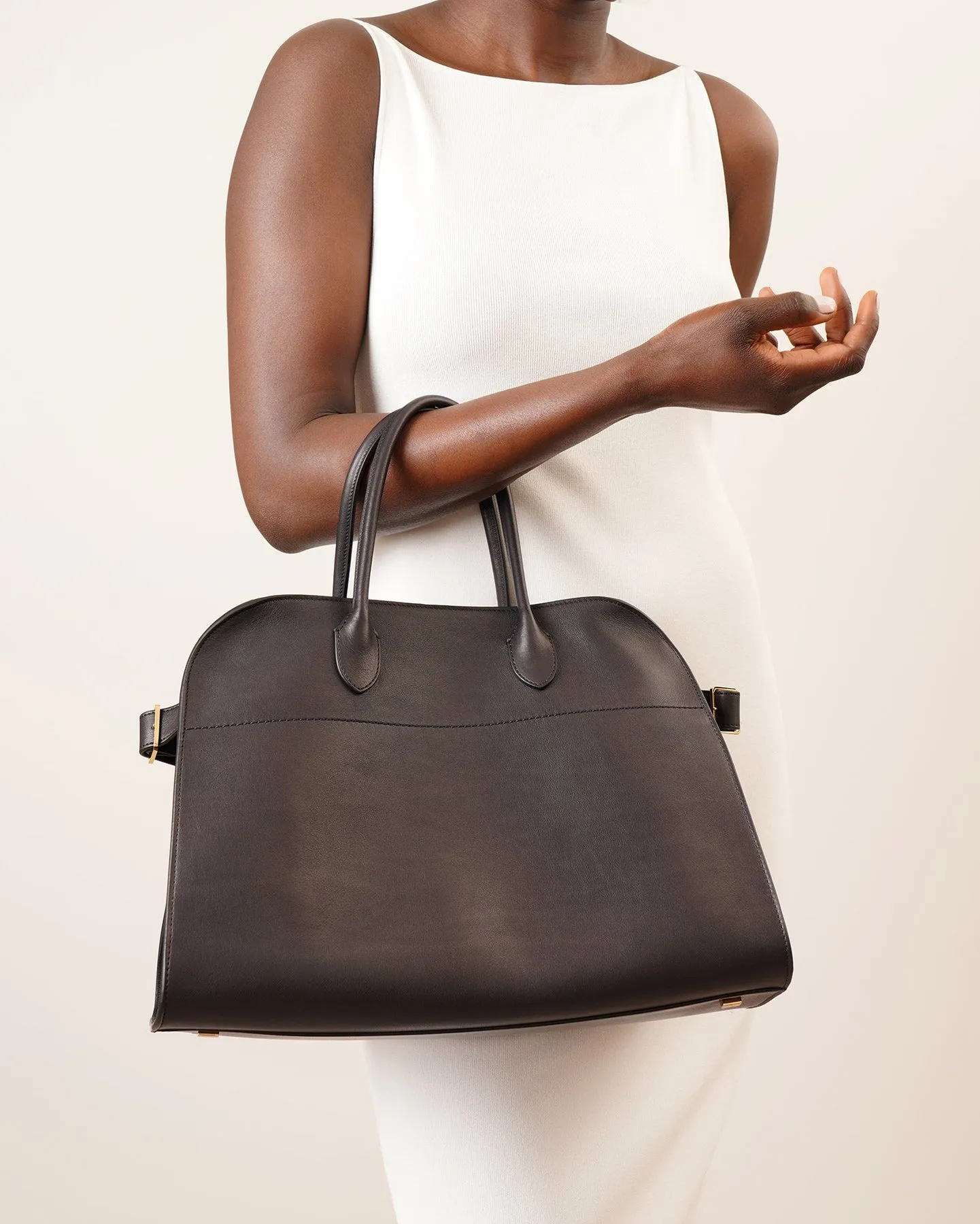 The Row Soft Margaux 15 black leather bag