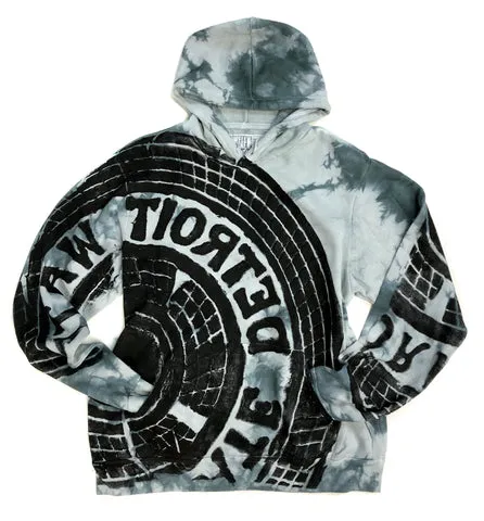 Tie Dye Manhole Cover Pullover Hoodie, Sage & Forest Green Hooded Sweatshirt - Detroit Tire Print