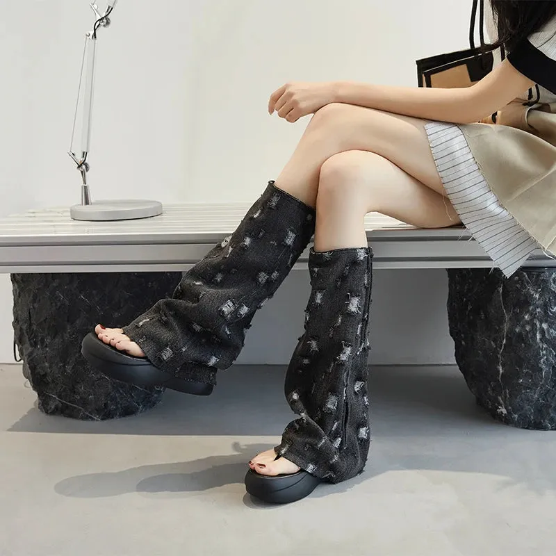 Trendy Trek Denim Platform Sandals