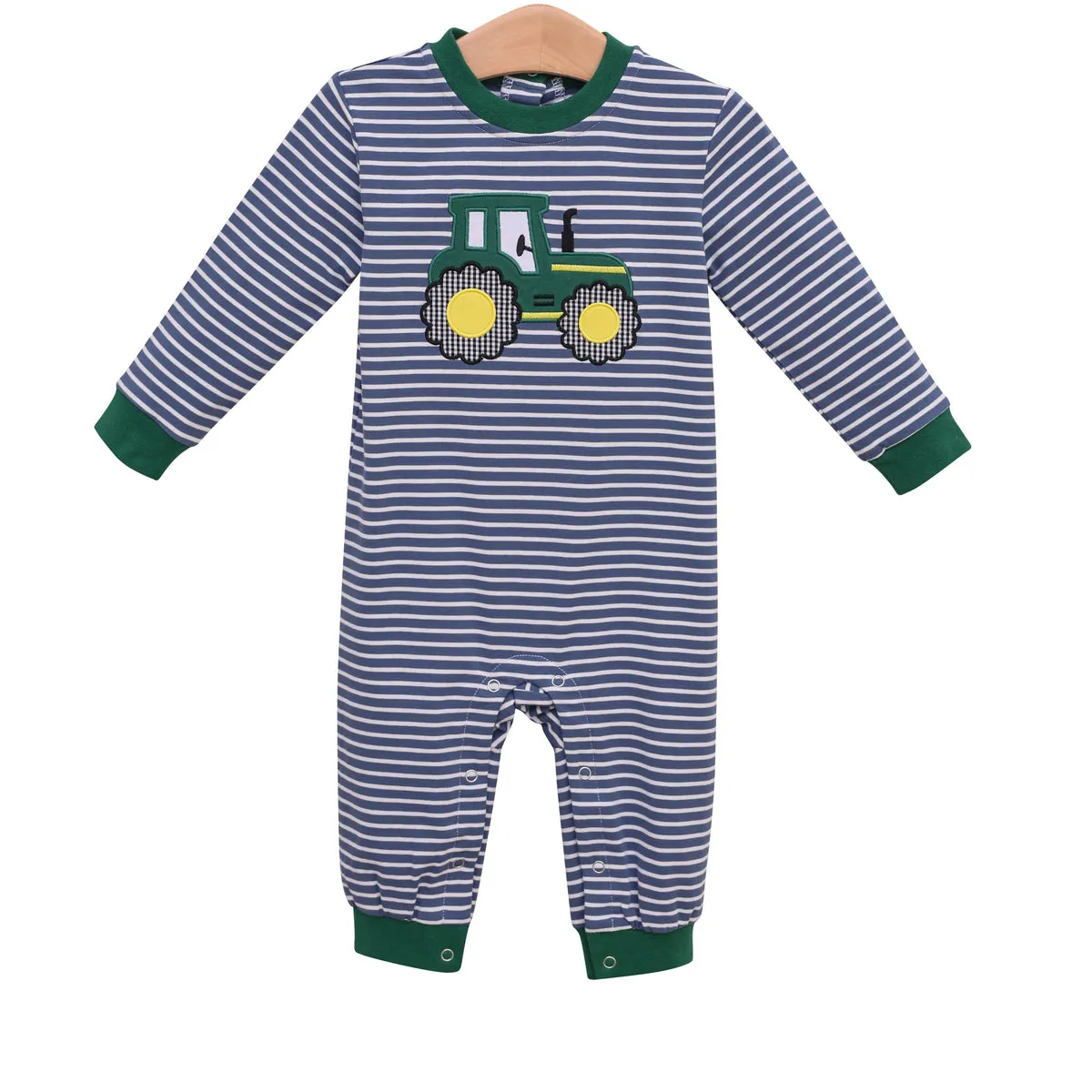 Trotter Street Kids Long Sleeve Applique Romper - Tractor