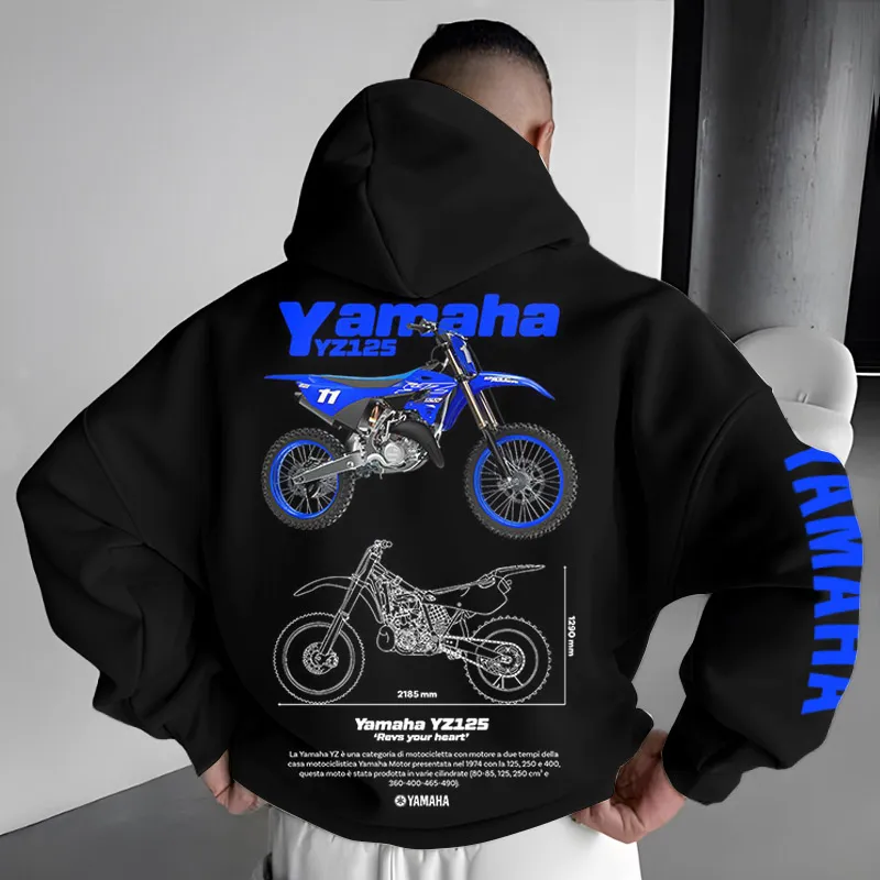 Unisex Vintage Racing Print Pocket Long Sleeve Oversized Hoodie 