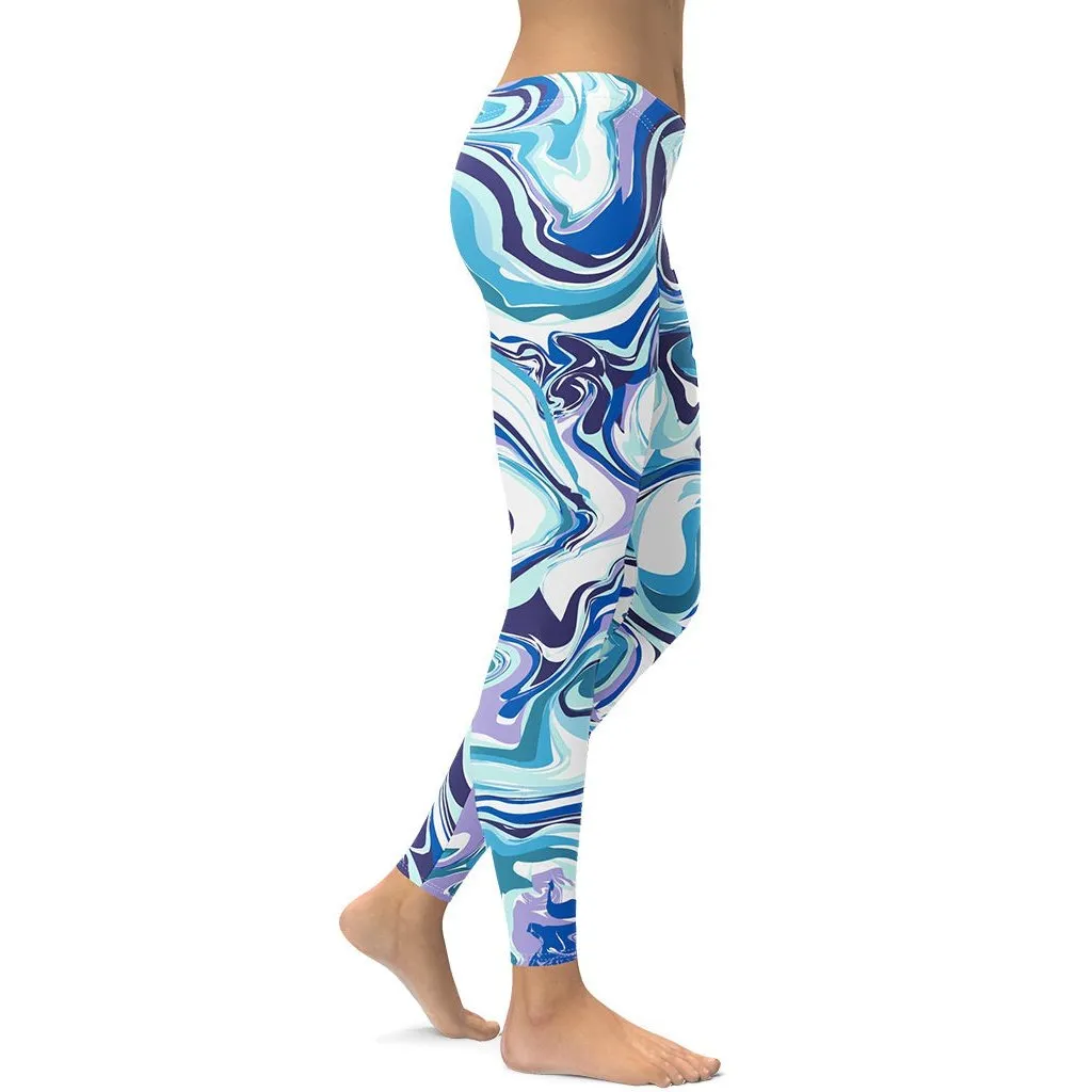 Vibrant Blue Marble Leggings