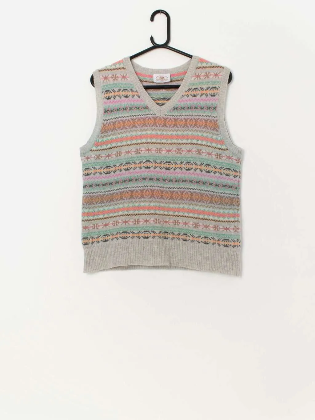 Vintage knitted fair isle lambswool vest in pastel colours – Medium / Large