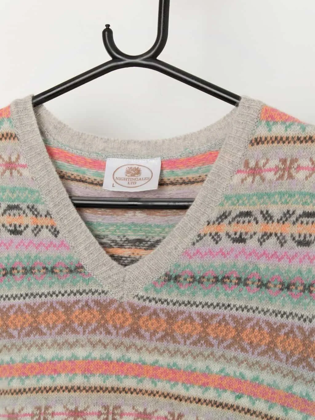 Vintage knitted fair isle lambswool vest in pastel colours – Medium / Large