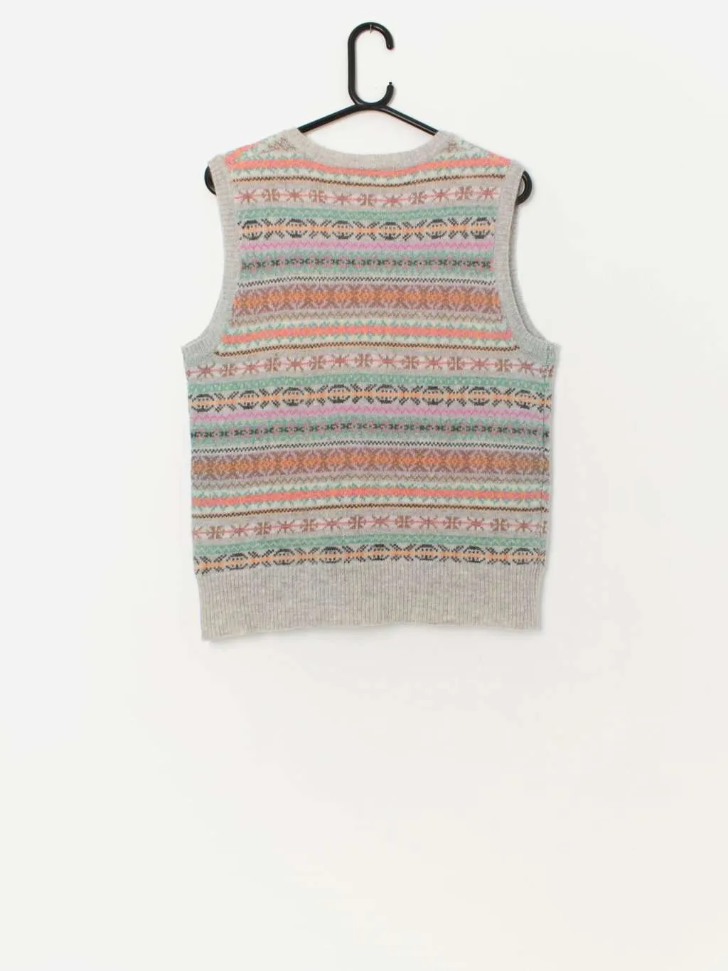 Vintage knitted fair isle lambswool vest in pastel colours – Medium / Large