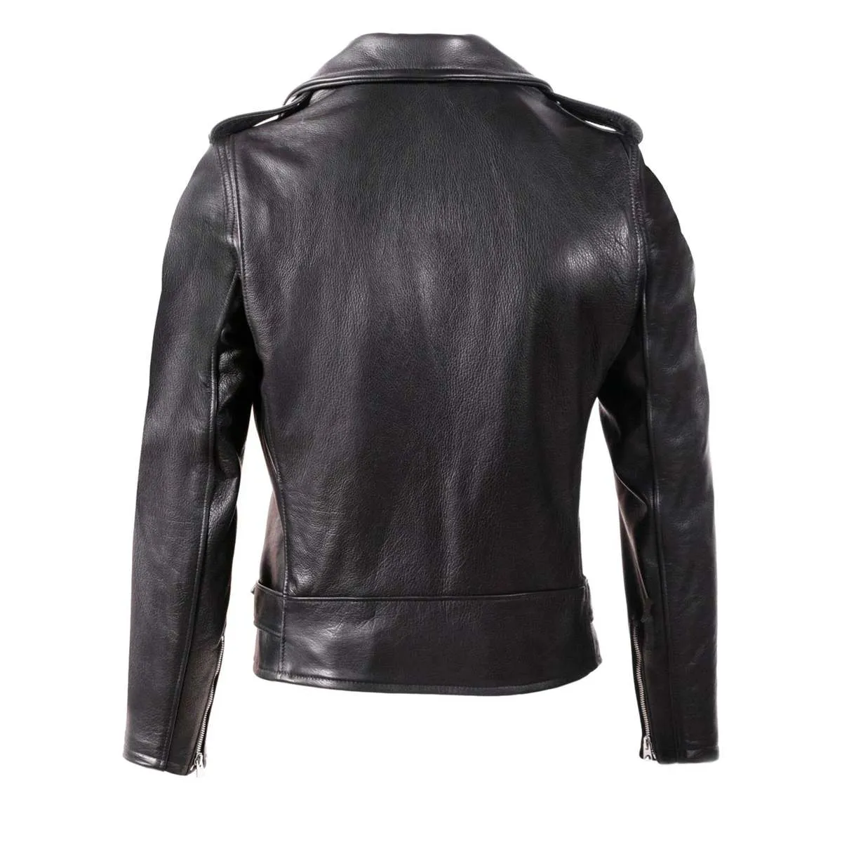 Waxy Natural Cowhide 50's Perfecto Motorcycle Leather Jacket - Black