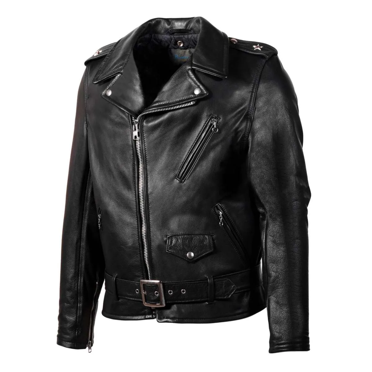 Waxy Natural Cowhide 50's Perfecto Motorcycle Leather Jacket - Black