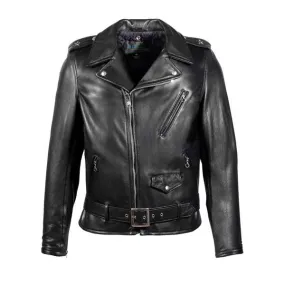 Waxy Natural Cowhide 50's Perfecto Motorcycle Leather Jacket - Black