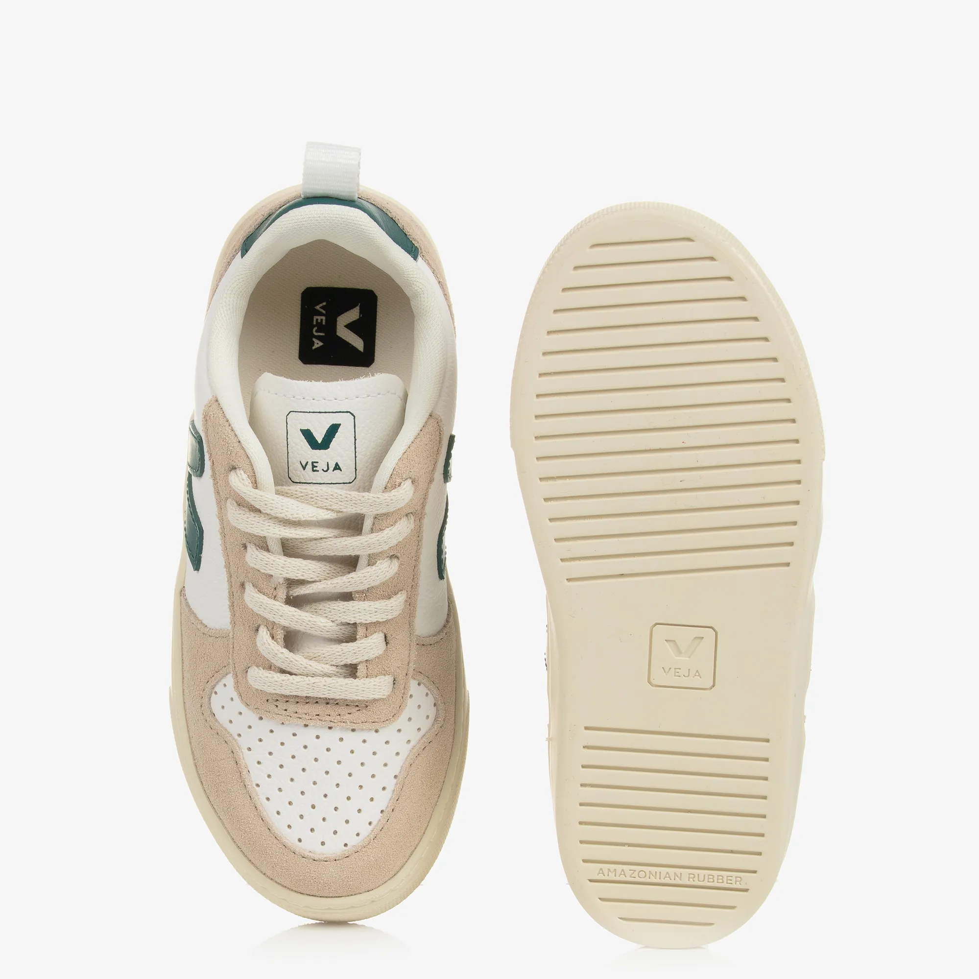 White & Green Leather V-10 Trainers