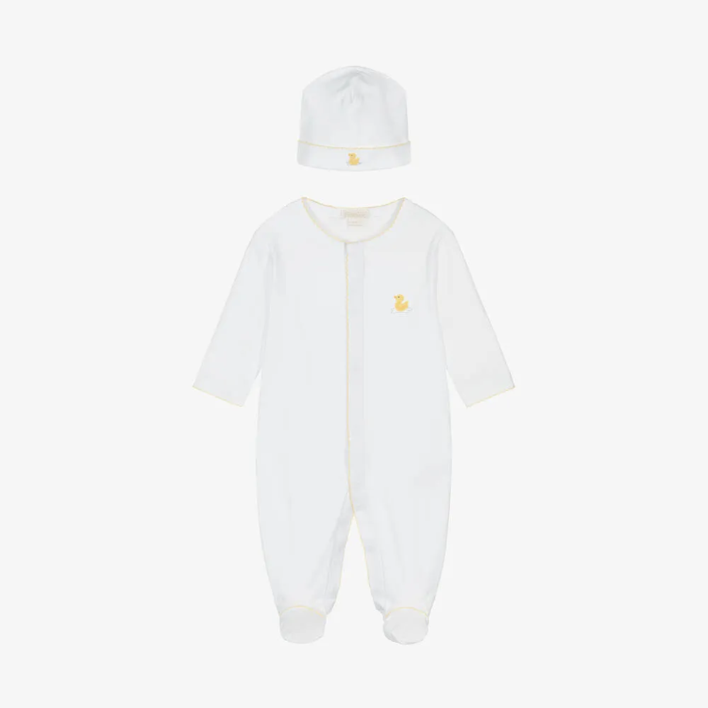 White Pima Duckling Babygrow & Hat Set 