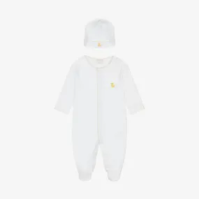 White Pima Duckling Babygrow & Hat Set 