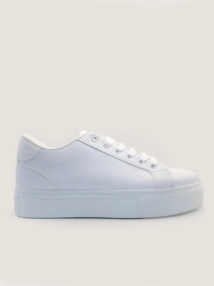 White Stitch Detail Platform Trainers