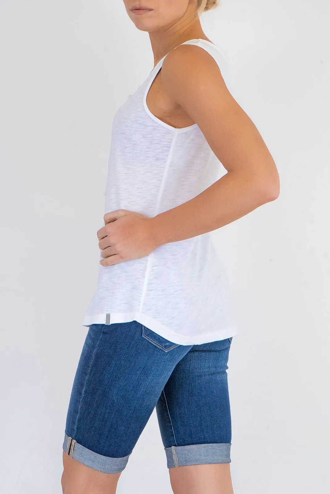 White Stuff Vest Sleeveless Button Up Cotton Jersey Cami Top