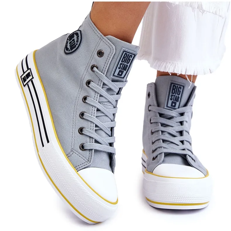 Women's High Textile Platform Sneakers Big Star LL274188 Light Blue