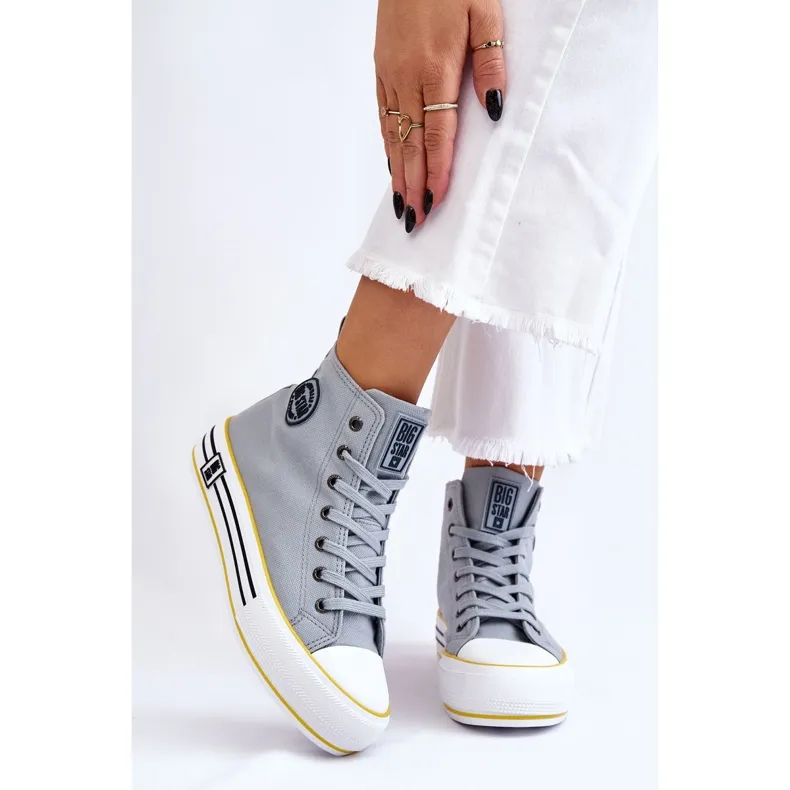 Women's High Textile Platform Sneakers Big Star LL274188 Light Blue