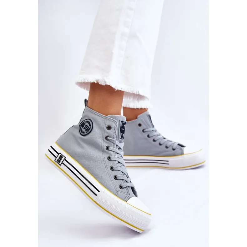 Women's High Textile Platform Sneakers Big Star LL274188 Light Blue