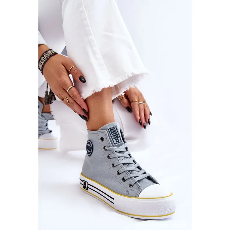 Women's High Textile Platform Sneakers Big Star LL274188 Light Blue