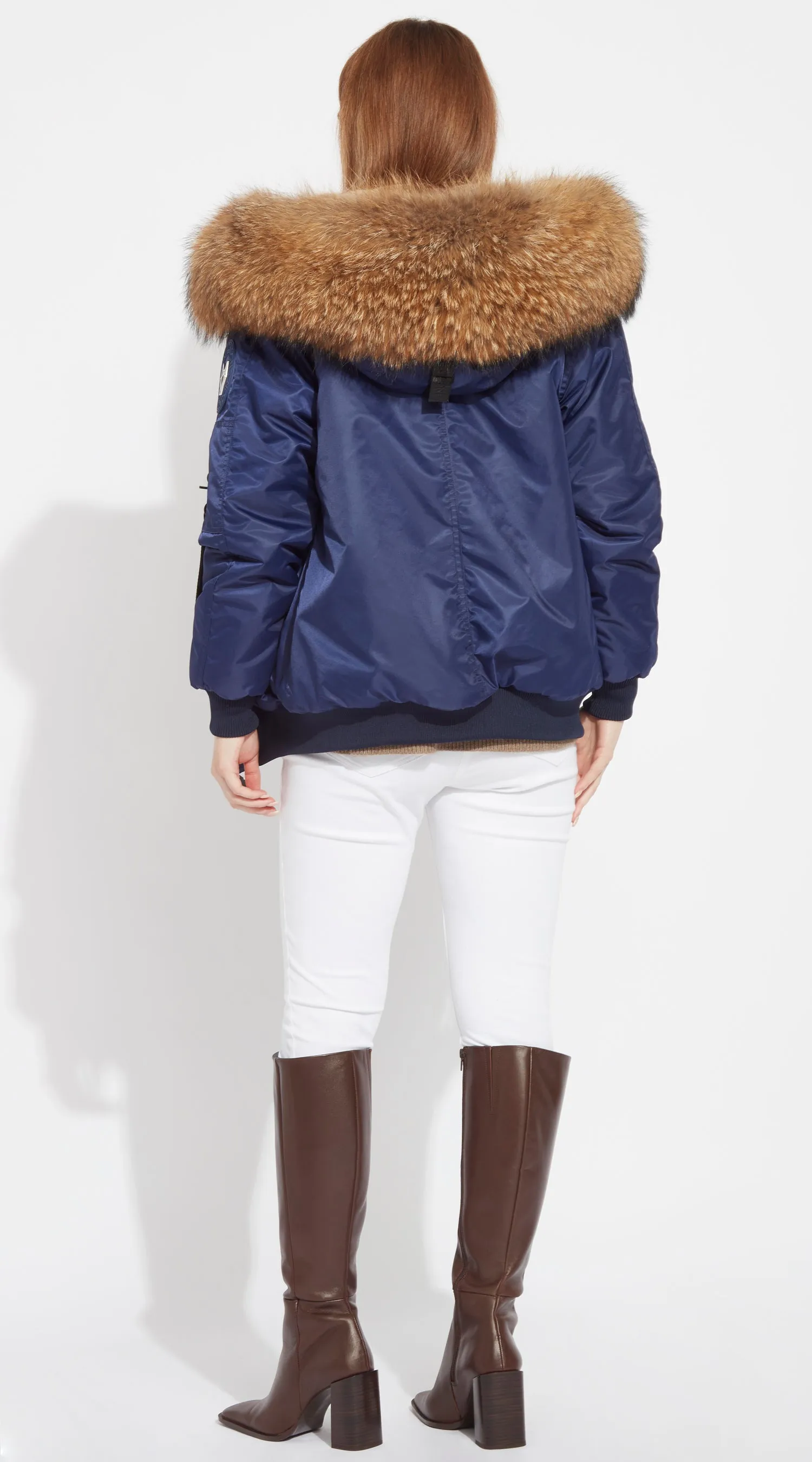 Womens Navy Luxy Fur Bomber - Natural