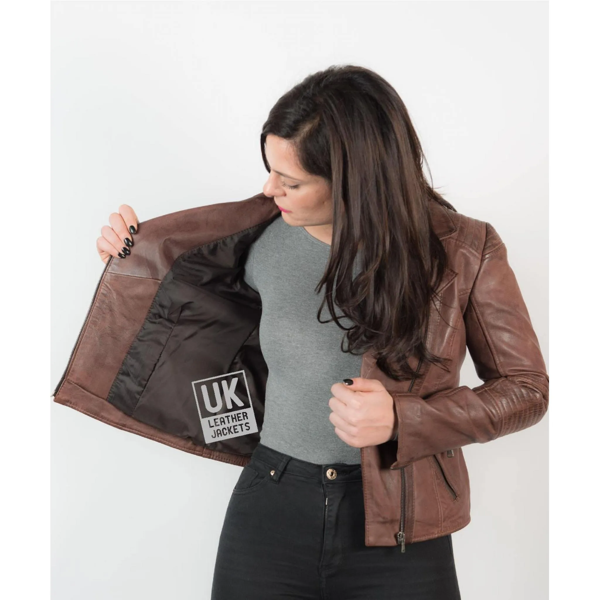 Womens Vintage Maple Cross Zip Leather Jacket - Keira | Free UK Delivery