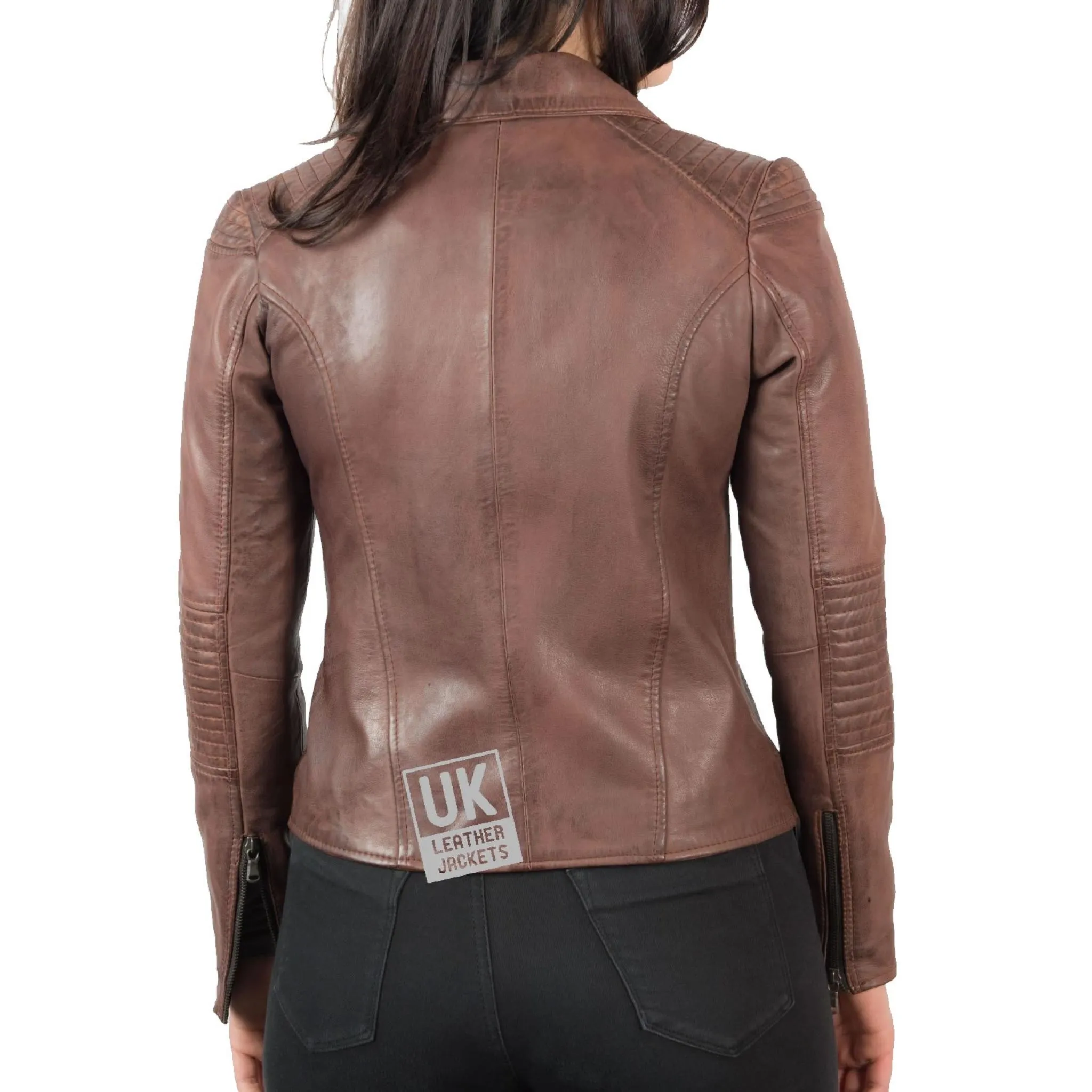 Womens Vintage Maple Cross Zip Leather Jacket - Keira | Free UK Delivery