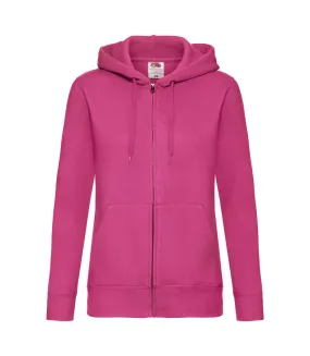 Womens/ladies lady fit full zip hoodie fuchsia Fruit of the Loom