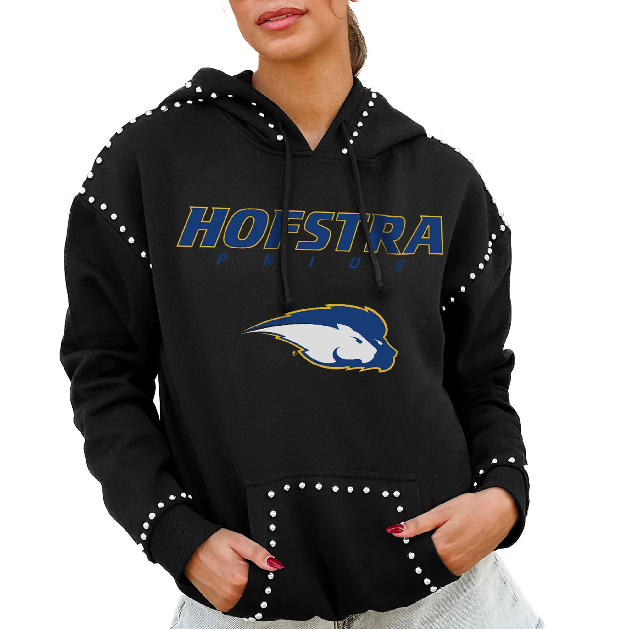 Women's Gameday Couture  Black Hofstra University Pride Studded Pullover Hoodie