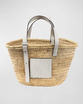 x Paula’s Ibiza Basket Bag in Palm Leaf with Leather Handles