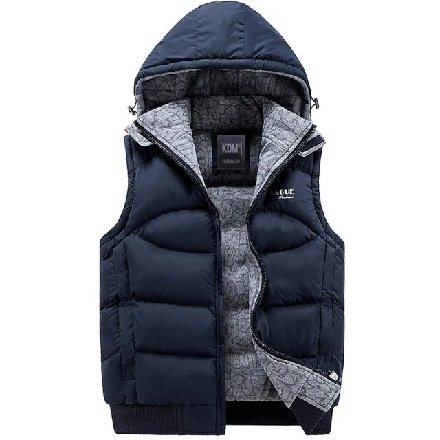 Xituodai Fashion Sleeveless Jacket 2022 Men Thickening 100% Cotton Vest Hat Hooded Warm Vest Winter Waistcoat Men Casual Windbre