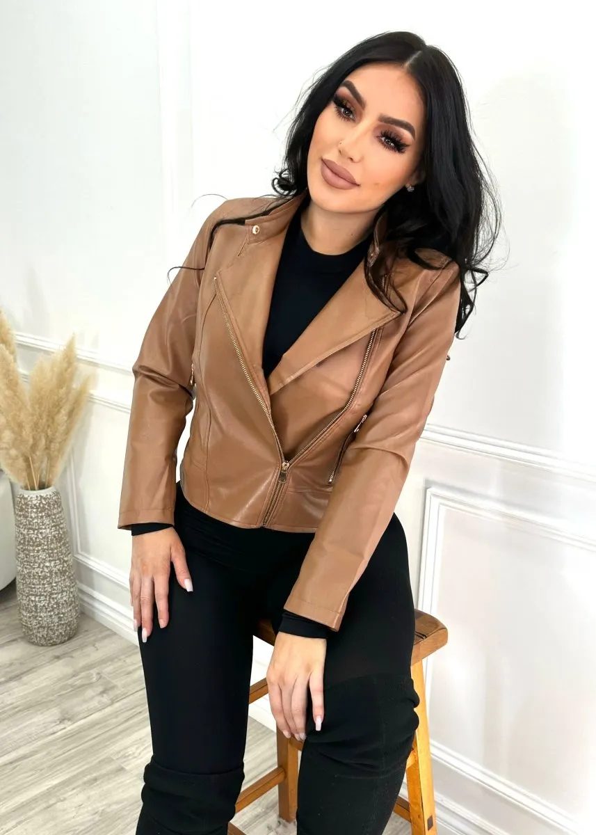 York Faux Leather Jacket Camel