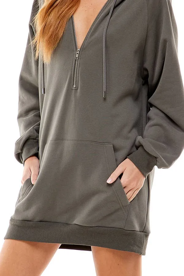 Zip Front Hoodie Dress